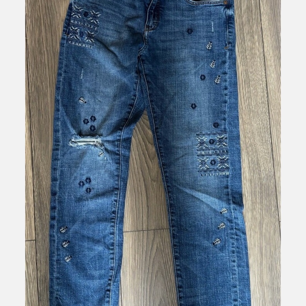 Anthropologie Blue Embroidered Skinny Jeans